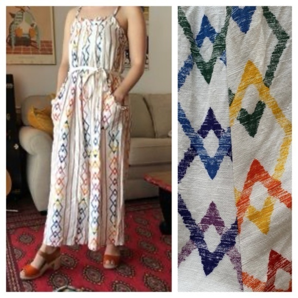 Anthropologie Current Air Colorful Print Linen Blend Jumpsuit Small